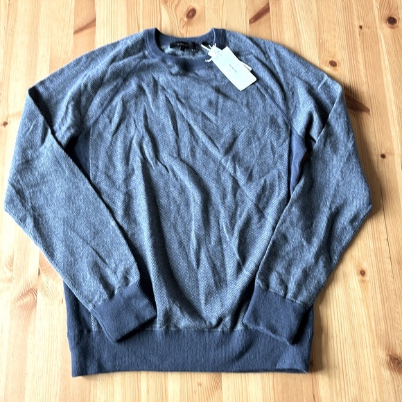 Vince Bird's Eye Stitch Wool & Cashmere Sweater in Light Imperial Blue/Grey - Picture 2 of 4
